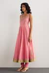Shop_RI.Ritu Kumar_Pink Chanderi Silk, Cotton, Lycra, Viscose, Chinon Bubblegum Anarkali Set _Online_at_Aza_Fashions