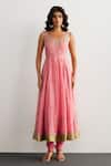 RI.Ritu Kumar_Pink Chanderi Silk, Cotton, Lycra, Viscose, Chinon Bubblegum Anarkali Set _at_Aza_Fashions
