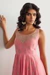Buy_RI.Ritu Kumar_Pink Chanderi Silk, Cotton, Lycra, Viscose, Chinon Bubblegum Anarkali Set 