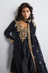 RI.Ritu Kumar_Black Silk, Chanderi, Satin, Lycra, Net Zari, Sequins, Designer Kurta Set _at_Aza_Fashions