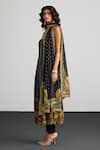 RI.Ritu Kumar_Black Silk Satin, Viscose, Satin, Lycra, Chinon Embroidery Gaj Print Kurta Set _Online_at_Aza_Fashions