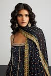 Shop_RI.Ritu Kumar_Black Silk Satin, Viscose, Satin, Lycra, Chinon Embroidery Gaj Print Kurta Set _Online_at_Aza_Fashions