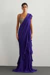 Buy_RI.Ritu Kumar_Purple Viscose, Silk Embroidery, Sequins Round Designer Drape Saree With Blouse _at_Aza_Fashions