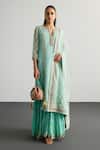 Buy_RI.Ritu Kumar_Aqua Silk Organza, Viscose, Georgette, Net Embroidery Blue Lucknowi Kurta Set _at_Aza_Fashions