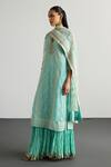 RI.Ritu Kumar_Aqua Silk Organza, Viscose, Georgette, Net Embroidery Blue Lucknowi Kurta Set _at_Aza_Fashions