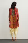 Shop_RI.Ritu Kumar_Red Embroidery Split V-neck Designer Jaisalmer Print Kurta _at_Aza_Fashions