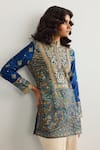 Shop_RI.Ritu Kumar_Blue Embroidery Mandarin Collar Brocade Jamawar Kurta _Online_at_Aza_Fashions