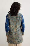 Shop_RI.Ritu Kumar_Blue Embroidery Mandarin Collar Brocade Jamawar Kurta _at_Aza_Fashions