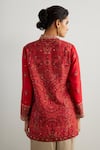 Shop_RI.Ritu Kumar_Red Embroidery Mandarin Collar Brocade Jamawar Kurta _at_Aza_Fashions