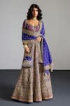 RI.Ritu Kumar_Purple , Organza Sequins, Embroidery Round Neck Gold Lehenga Set _at_Aza_Fashions