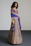 Buy_RI.Ritu Kumar_Purple , Organza Sequins, Embroidery Round Neck Gold Lehenga Set _Online