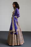 Shop_RI.Ritu Kumar_Purple , Organza Sequins, Embroidery Round Neck Gold Lehenga Set _Online