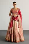 Buy_RI.Ritu Kumar_Off White Silk, Chinon Zari, Embroidery, Tassels Round Designer Red Lehenga Set _at_Aza_Fashions
