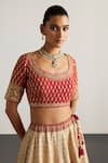 RI.Ritu Kumar_Off White Silk, Chinon Zari, Embroidery, Tassels Round Designer Red Lehenga Set _at_Aza_Fashions