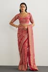 RI.Ritu Kumar_Fuchsia Silk, Crepe Embroidery Designer Kulah Print Saree _Online_at_Aza_Fashions