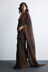 RI.Ritu Kumar_Black Viscose, Polyester, Chinon Embroidery Multi Print Designer Saree Set _Online_at_Aza_Fashions