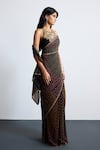 RI.Ritu Kumar_Black Viscose, Polyester, Chinon Embroidery Multi Print Designer Saree Set _at_Aza_Fashions