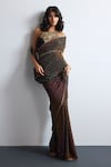 Shop_RI.Ritu Kumar_Black Viscose, Polyester, Chinon Embroidery Multi Print Designer Saree Set 