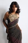 RI.Ritu Kumar_Black Viscose, Polyester, Chinon Embroidery Multi Print Designer Saree Set _Online