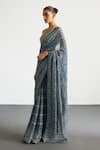 Buy_RI.Ritu Kumar_Blue Viscose, Silk, Chinon, Crepe Embroidery Beige Brocade Jamawar Saree Set _Online_at_Aza_Fashions