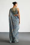 Shop_RI.Ritu Kumar_Blue Viscose, Silk, Chinon, Crepe Embroidery Beige Brocade Jamawar Saree Set _at_Aza_Fashions
