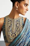 Shop_RI.Ritu Kumar_Blue Viscose, Silk, Chinon, Crepe Embroidery Beige Brocade Jamawar Saree Set _Online_at_Aza_Fashions