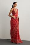 RI.Ritu Kumar_Red Viscose, Silk, Chinon, Crepe Embroidery Round Brocade Jamawar Saree Set _Online_at_Aza_Fashions