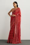Buy_RI.Ritu Kumar_Red Viscose, Silk, Chinon, Crepe Embroidery Round Brocade Jamawar Saree Set _Online_at_Aza_Fashions