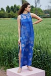 Buy_She'll_Blue Cotton Embroidery Round Neck Fringe Dobby Top And Shorts Set _at_Aza_Fashions