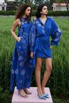 Buy_She'll_Blue Cotton Embroidery Round Neck Fringe Dobby Top And Shorts Set _Online_at_Aza_Fashions