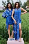 Buy_She'll_Blue Cotton Embroidery Round Neck Fringe Dobby Top And Shorts Set 