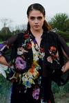 Buy_She'll_Black Chiffon Beads Collared, Open Neck Floral Shirt Vest Shorts Set _Online_at_Aza_Fashions