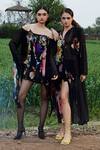 Shop_She'll_Black Chiffon Beads Collared, Open Neck Floral Shirt Vest Shorts Set _Online_at_Aza_Fashions