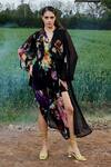 Buy_She'll_Black Chiffon Beads Collared, Open Neck Floral Shirt Vest Shorts Set _at_Aza_Fashions