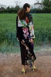 Shop_She'll_Black Chiffon Beads Collared, Open Neck Floral Shirt Vest Shorts Set _at_Aza_Fashions