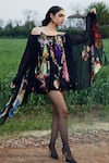 Buy_She'll_Black Chiffon Off-shoulder Floral Print Dress _at_Aza_Fashions