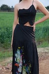 She'll_Black Poplin Asymmetric Crop Top And Skirt Set _Online_at_Aza_Fashions