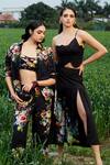 Buy_She'll_Black Poplin Asymmetric Crop Top And Skirt Set _Online_at_Aza_Fashions