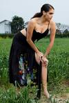 She'll_Black Poplin Asymmetric Crop Top And Skirt Set _at_Aza_Fashions