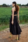 Shop_She'll_Black Poplin Asymmetric Crop Top And Skirt Set _at_Aza_Fashions