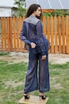 Shop_She'll_Blue V-neck Metallic Vest Shirt And Pant Set _at_Aza_Fashions
