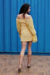 Shop_She'll_Yellow Jacquard Lace Off-shoulder Sleeve Dress _at_Aza_Fashions