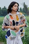 She'll_Multi Color Organza, Satin Embroidery, Applique Multicolor Shirt And Skirt Set _at_Aza_Fashions
