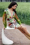 Buy_She'll_Multi Color Chiffon Plunge Neck, Multicolor Designer Dress _Online_at_Aza_Fashions
