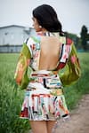 Shop_She'll_Multi Color Chiffon Plunge Neck, Multicolor Designer Dress _at_Aza_Fashions