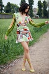 Buy_She'll_Multi Color Chiffon Plunge Neck, Multicolor Designer Dress _at_Aza_Fashions