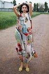 She'll_Chiffon Round Neck Multicolor Kaftan _at_Aza_Fashions