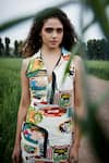 She'll_Linen Split V-neck Multicolor Designer Dress _at_Aza_Fashions