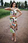 Buy_She'll_Linen Split V-neck Multicolor Designer Dress _at_Aza_Fashions