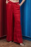 She'll_Red Jacquard Round Neck, Sheer Stripe Set _at_Aza_Fashions